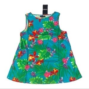 American Living Teal Tropical Floral Tank Top Size XS